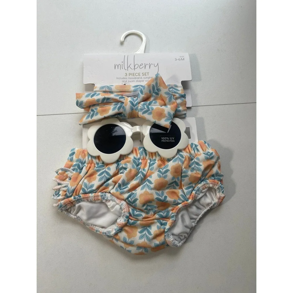 Milkberry Baby Girl 3 Piece Floral Swim Set Headband Sunglasses 3-6M IJ1100004